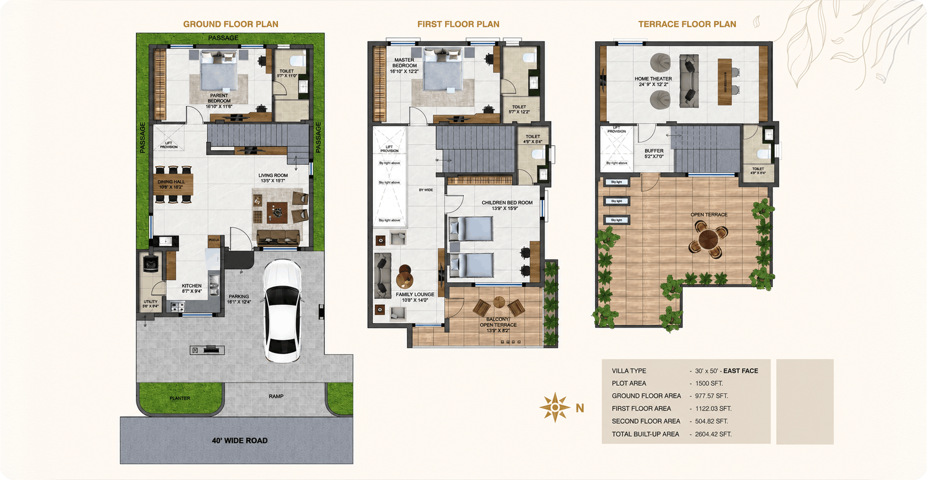 30x50 east facing 2860 square feet villa floor plan at Mahidhara Harmony
